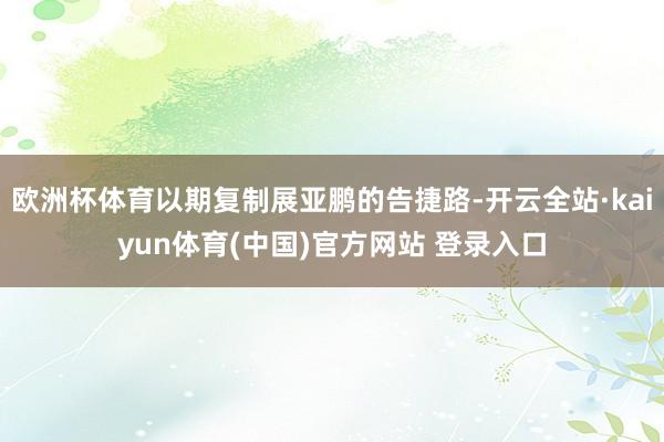 欧洲杯体育以期复制展亚鹏的告捷路-开云全站·kaiyun体育(中国)官方网站 登录入口